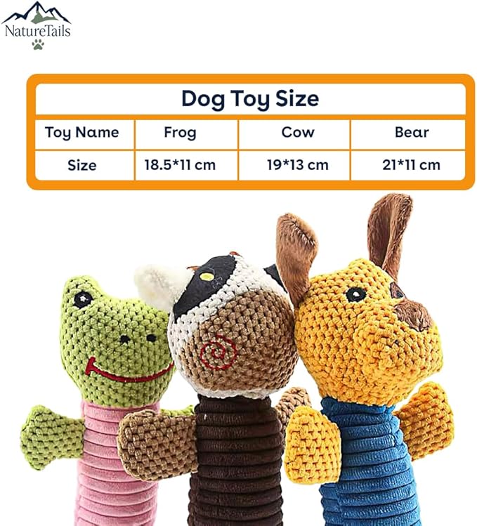 NatureTailsPaw Soft Dog & Cat Toy – Cute Squeaky Interactive Chew Toy for Puppies & Kittens, Durable Plush Teething Toy for Small, Medium & Large Breeds (Frog)