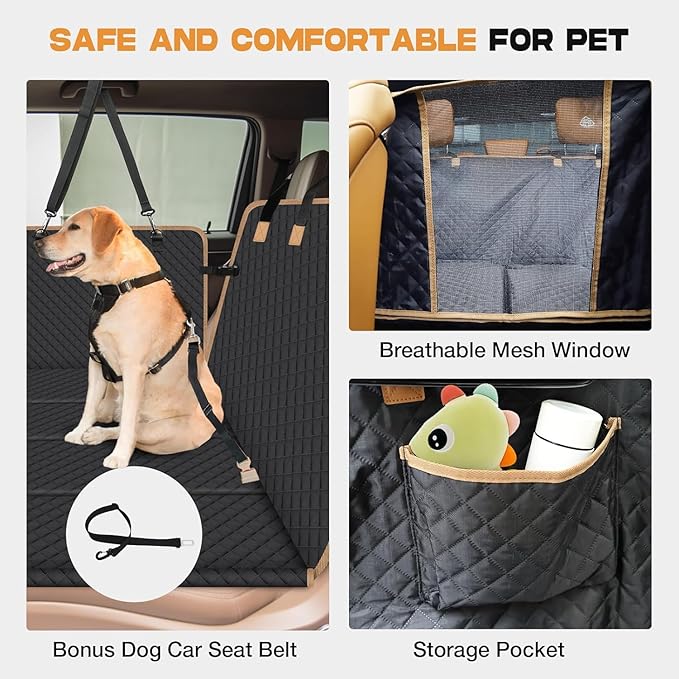 Dog Seat Cover for Back Seat Hard Bottom, Dog Hammock for Car, Backseat Cover for Dogs in Car, Black