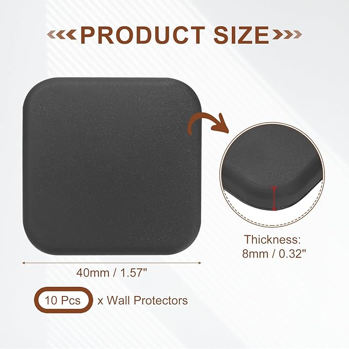 PATIKIL 10Pcs Door Knob Wall Protector, 1.6" Square Silicone Door Stoppers Self Adhesive Handle Bumper Cushion Pad Quiet Wall Protector for Fridge Home Office, Black(0.3" Thickness)