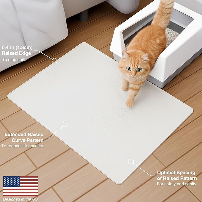 BANLYEO XL Cat Litter Mat - 40x30 in, Water Proof, US Designed Kitty Litter Trapping Mat, Easy to Clean, Scatter Control, Odorless, Less Mess and Clean Floors, Pet Supplies for Indoor Cats, Beige Gray