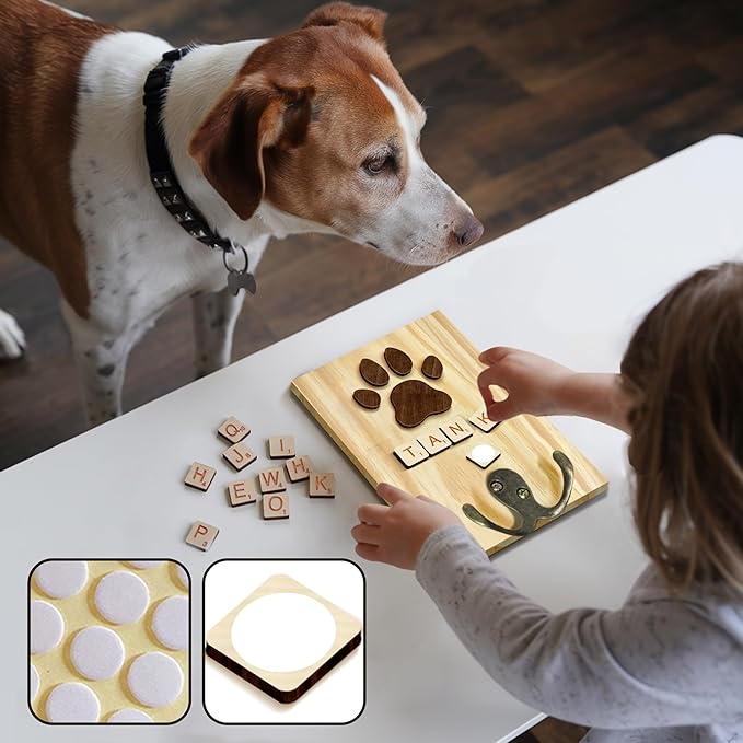 VINARTSVN Dog Leash Holder Wall Mount, Pet Harness Hanger with Scrabble Letters, Dog Collar Organizer for Entryway, Memorial Cat Leash Holder for Wall, Pet Loss Gifts, Keepsake, Home Decor PF212-NAT