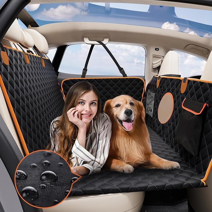 KONNAO Dog Car Seat Cover for Back Seat, Hard Bottom Back Seat Extender for Dogs, Holds 420lbs, Waterproof Pet Hammock Protector, Thick and Durable Dog Seat Cover for Truck, Car, SUV-Black