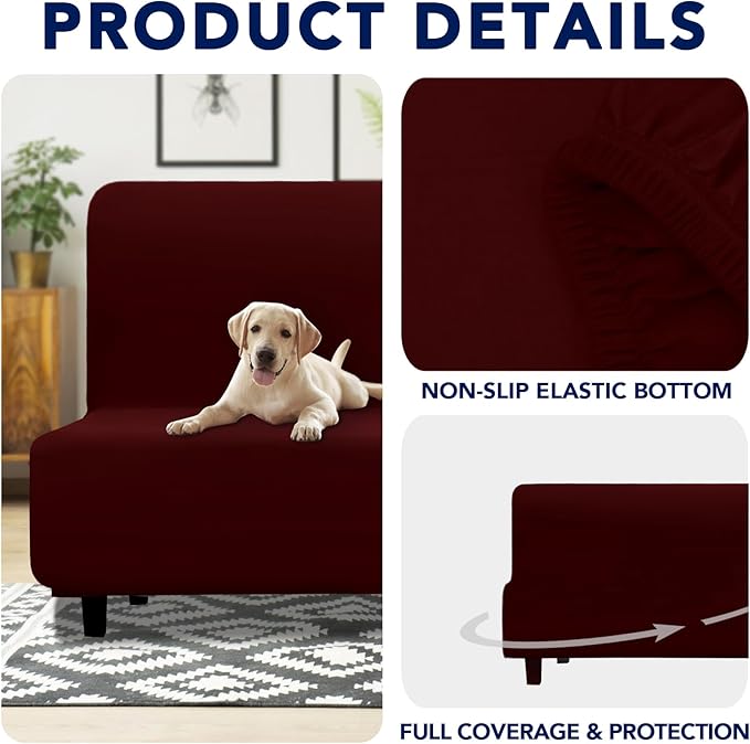 PureFit 100% Dual Waterproof Futon Cover, Couch Cover - Stretch Non Slip Fleece Sofa Covers Washable, Leakproof Furniture Protector for Kids, Pets, Dog (Futon, Wine)