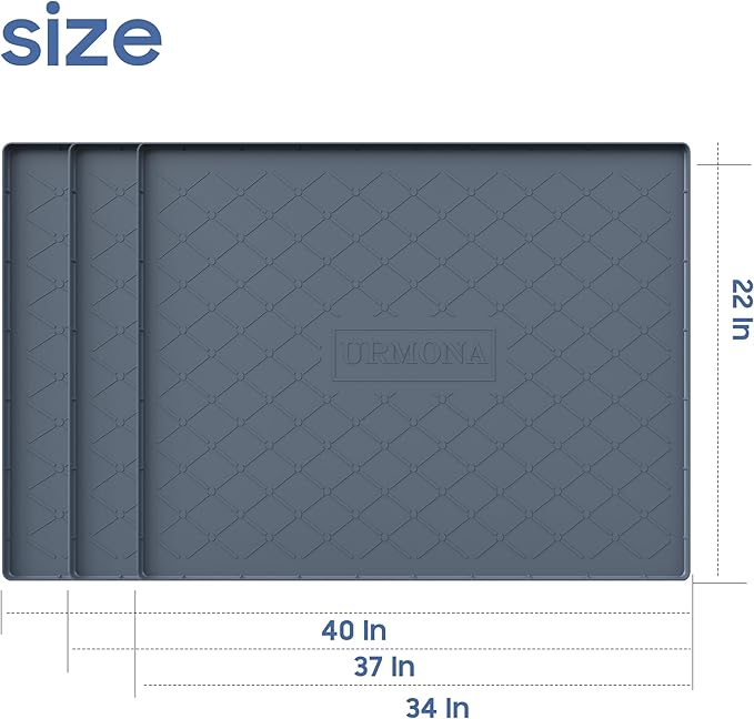 URMONA Large Dog Mat, 40" x 22" Waterproof Pet Food Mat With Raised Edges, Silicone Dog Cat Accessories, Prevents Spills, Protects Floors, Easy to Clean Fast