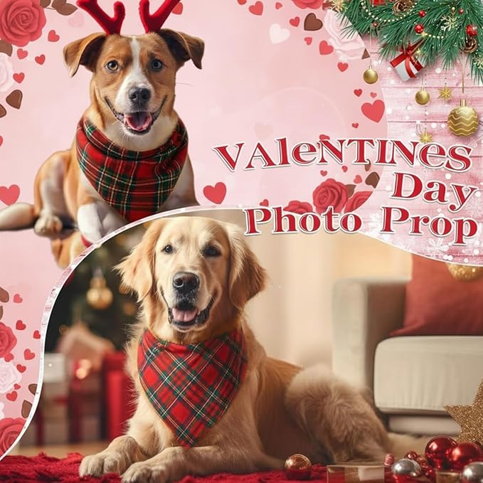 Abbylike 100 Pcs Valentine's & St. Patrick's Day Dog Bandanas Bulk Red & Green Plaid Bandanas for Dogs Triangle Kerchief Bib Scarf for Pet Holiday Costume Photo Props Accessories (31.5 x 21.7 x 21.7)