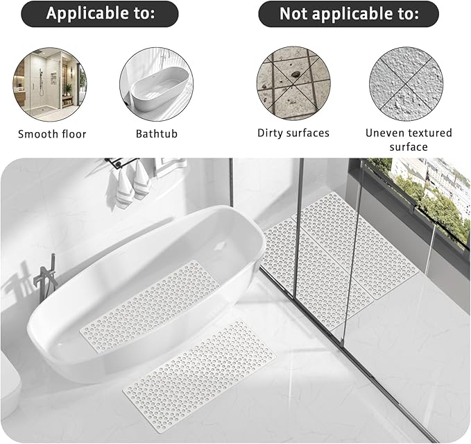XIYUNTE Shower Mat Non Slip Bath Mat for Tub - 35" x 16" Soft TPE Bathtub Mat Non Slip Shower Mats for Inside Shower, Anti Slip Shower Mat with Suction Cups, Quick-Drying Bath Tub Mat, White