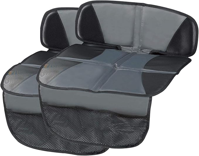 Kaiphy Car Seat Protector - Seat Protection Mat - Thick Padding - Durable, Waterproof Fabric, Leather Reinforced Corners & 3 Pockets for Handy Storage (2 Pack) Gray