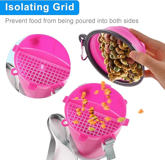 Guardians Dog Travel Water Bottle Collapsible Bowls, 2 in 1 Pet Food Container with Collapse Bowls, Outdoor Portable Water Bowls for Walking, Traveling, Camping and Hiking (Pink)