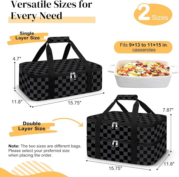 Coobiiya Insulated Casserole Carrier – Portable Tote for Hot or Cold Food, Warmer & Cooler Bag Lunch Bag, Fits 9" x 13" Baking Dish, Ideal for Potluck Parties