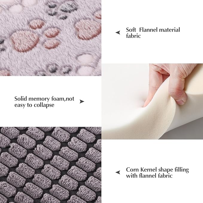 BVAGSS Reversible Dog Crate Pad, Memory Foam Pet Bed Mat, Soft Warm Machine Washable Sleeping Kennel Mattress for Small Medium Dogs XH079 (21''x13''x1.6'',Grey Paw)