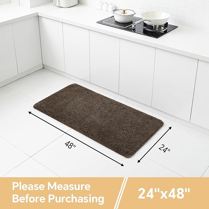 Brown Bathroom Rugs 24"x48" – Long Plush Non-Slip Bath Mat, Absorbent & Washable Microfiber Runner Rug – Perfect for Tub, Sink, or Washroom