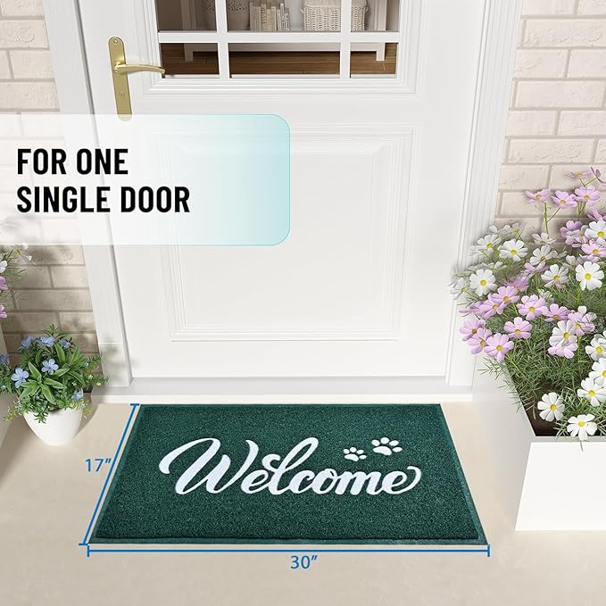 T.HENV Christmas Door Mat Outdoor, 30x17.5 Waterproof All-Season Front Door Mat Outside Entrance, All-Weather Quick Drying, Low Profile Doormat Indoor, Patio Porch Entryway Mats, Green-White