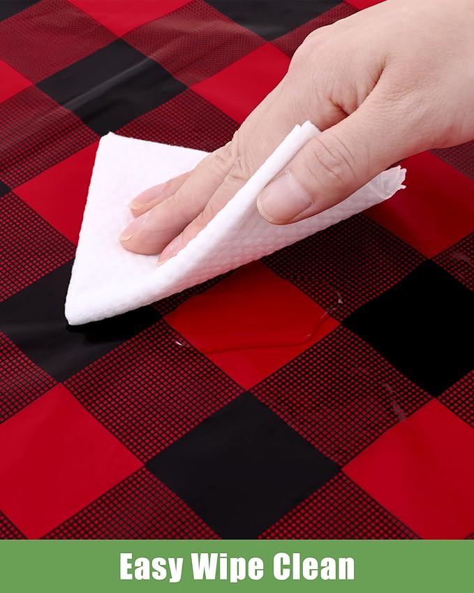 Smiry 20 Packs Gingham Disposable Table Cloth, 54 x 108 Inch Waterproof Plastic Tablecloth, Rectangle Black and Red Checkered Table Covers for Picnic, Birthday, Party