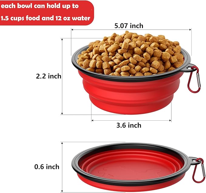 5 Pack Collapsible Dog Bowl Travel Portable Pet Bowls [12oz],Expandable Foldable Food Water Feeding Dishes for Traveling Hiking Walking,with Carabiners