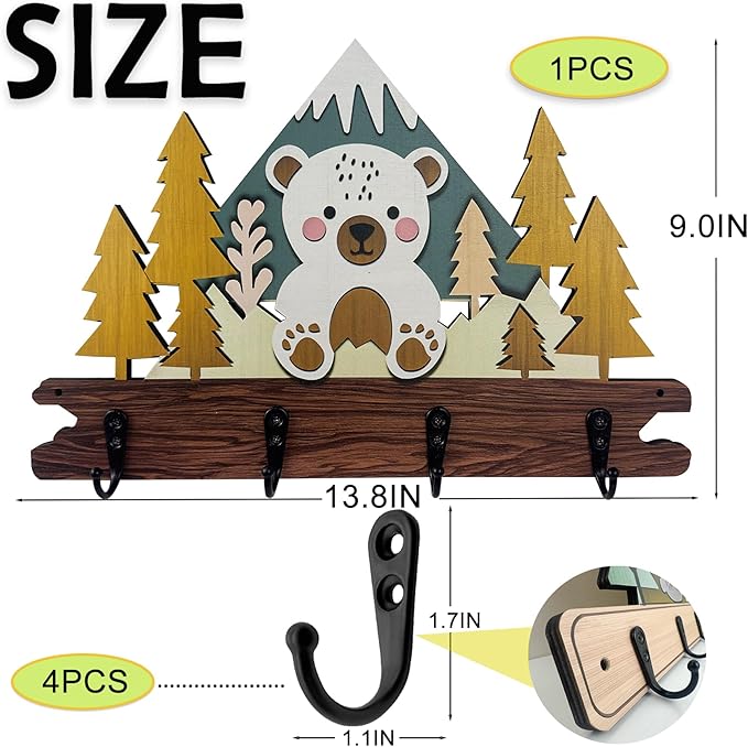 Midrean Dog Leash Holder for Wall Mount, Farmhouse Wooden Dog Claw Hooks, Paws Key Rack Accessories for Rustic Home Decor (L)