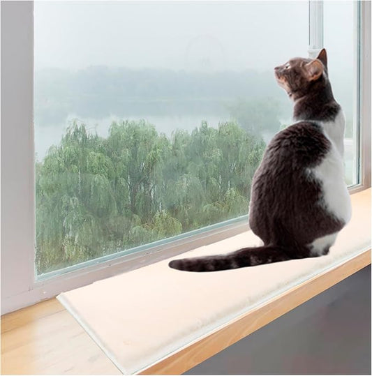 Soft Cat Window Sill Pet Pad Cat Perch,Fluffy Windowsill Cat Pet Mat Pillow Seat Bed, Cat Cushion for Window Sill, Pet Window Mat (Beige, 16"x35")