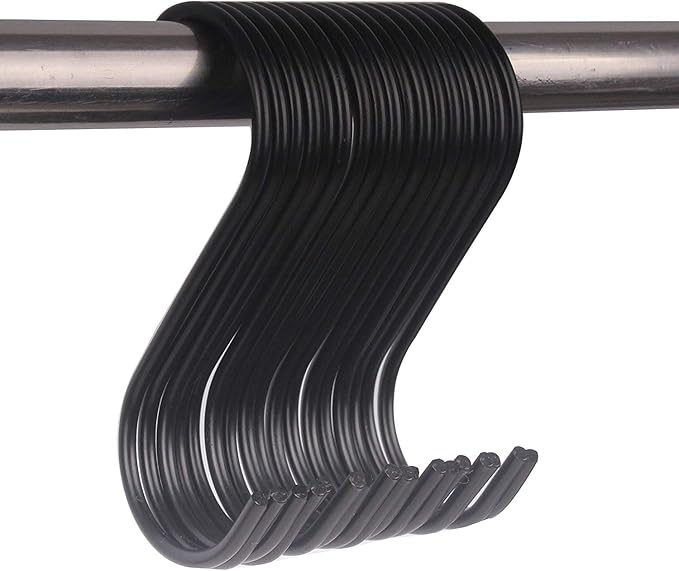 50 Pack Black S Hooks - Steel Hanging Hooks Heavy Duty for Kitchen Pot Rack, Closet, Plants - Metal Hanger for Pots, Pans, Cups, Bags, Jeans, Towels