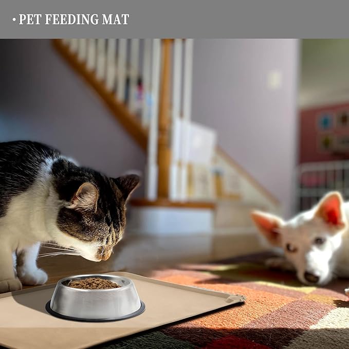 Reopet Waterproof Pet Feeding Mat with High Raised Edges, Heavier and Thicker Placemats for Cat Dog Water Bowl with BPA Free, Dogs Cats Food Mats for Messy Drinkers to Prevent Spill and Protect Floors