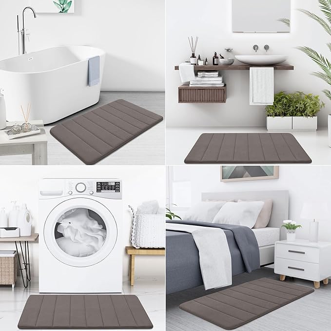 Buganda Memory Foam Bath Mat, 47" x 17", Ultra Soft and Non-Slip Bathroom Rugs, Water Absorbent and Machine Washable Bath Rug Runner for Bathroom, Shower, and Tub, Taupe