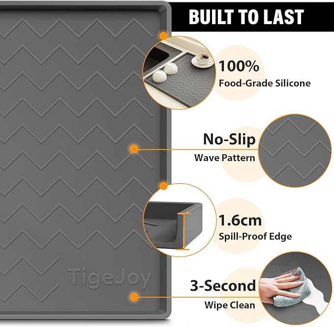 TigeJoy 34" x 22" Under Sink Mats for Kitchen Waterproof, Leak-Proof Silicone Mat Sink Protector and Cabinet Liner, Kitchen Essentials Organizer and Storage, Boot or Shoe Tray, Pet Feeding Mat