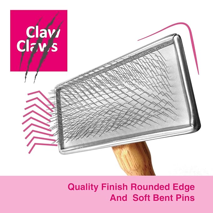 Claw Claws Pet Slicker Brush for Medium Dogs, Wooden Handle with Stainless Steel Soft Pins, Gently Remove Tangled, Loose Undercoat and Mats Hair, Pet Grooming Brush Tool (6.6")