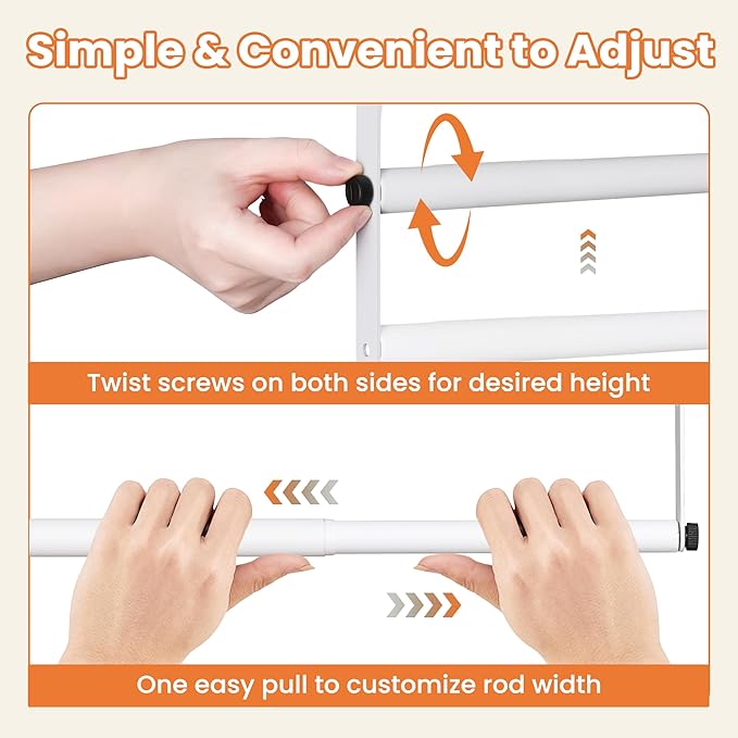 2 Pack Stepless Extender Closet Hanging Rod - Heavy Duty Closet Rods for Hanging Clothes, Adjustable Width & Height, Space-Saving White Closet Organizer for Hanging & Drying, Easy to Install