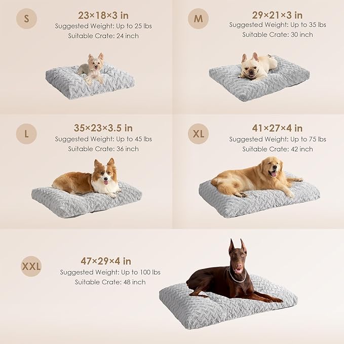 EHEYCIGA XXL Washable Dog Bed for Crate 47x29 Inch, Reversible Kennel Pad for Extra Large Dogs Weight Up to 100 lbs, Plush and Comfy Pet Sleeping Mat, Grey