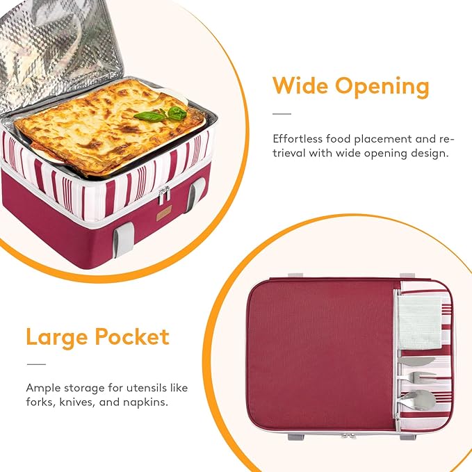 Lifewit LUNCIA Double Decker Insulated Casserole Carrier for Hot or Cold Food, Lasagna Lugger Tote for Potluck Parties/Picnic/Cookouts, Fits 9"×13" Baking Dish, Red