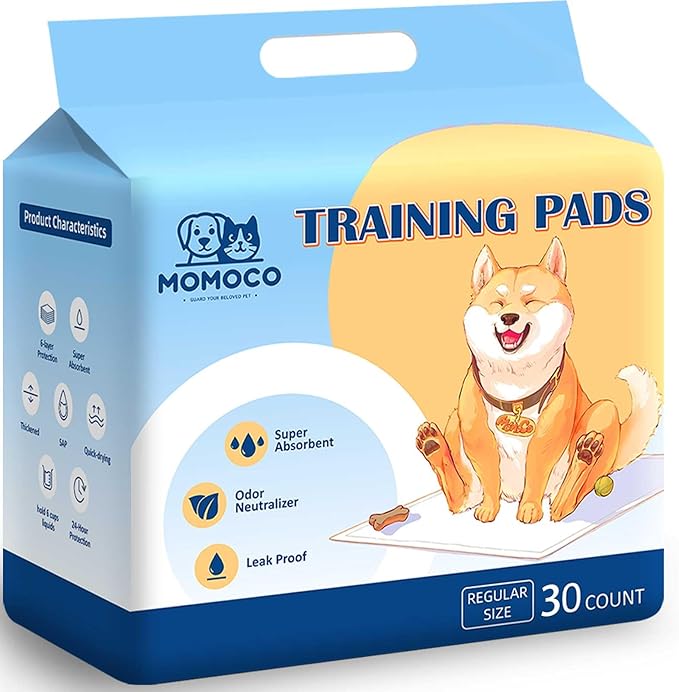MoMoCo Puppy Pads for Indoor Potty Training,Super Absorbent Leak-Proof Disposable Dog Pee Pads for Puppies & Small Dogs, 22"x22", 30 Count