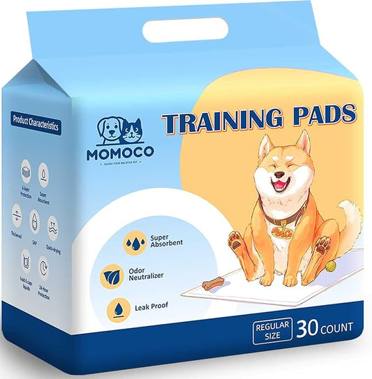 MoMoCo Puppy Pads for Indoor Potty Training,Super Absorbent Leak-Proof Disposable Dog Pee Pads for Puppies & Small Dogs, 22"x22", 30 Count