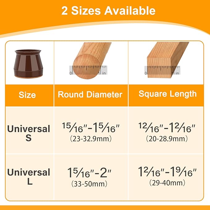 24 pcs Brown Chair Leg Floor Protectors, Furniture Felt Pads Silicone Covers caps for Chairs,Chair Leg Protectors for Hardwood Floors (Small fit:0.9''-1.29'')