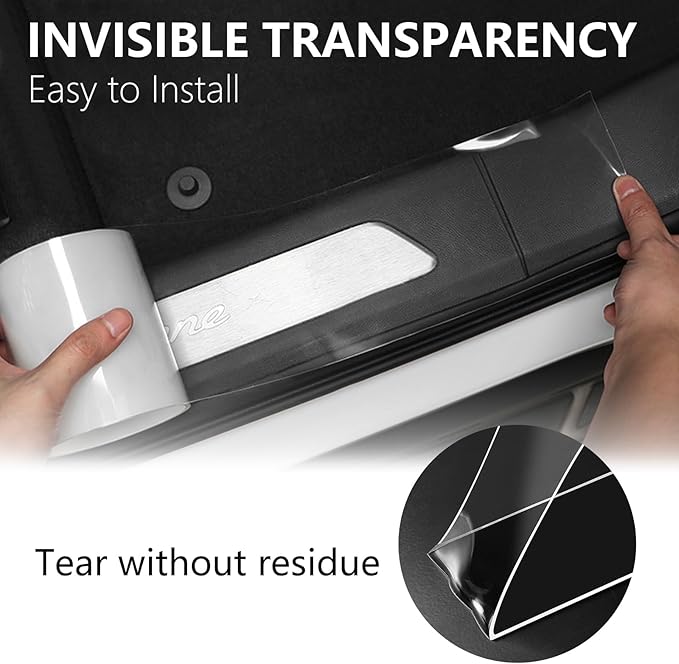 DGSL Car Door Edge Guards Door Sill Protector, 2.7In x 19.7Ft 5D Carbon Fiber Car Wrap Film, Vinyl Automotive Wrap Film Anti-Collision Fits for Most Car (Transparent)