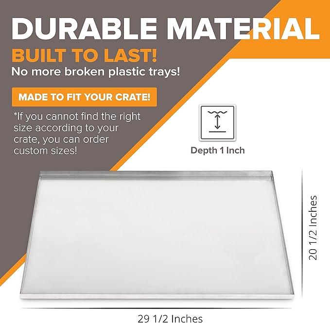 Pinnacle Systems 29.5" x 20.5" Metal Replacement Dog Crate Pan Chew Proof Crack Proof Pet Kennel Tray Central Dog Training Crate Pan Pet Supplies, Galvanized, 1" H