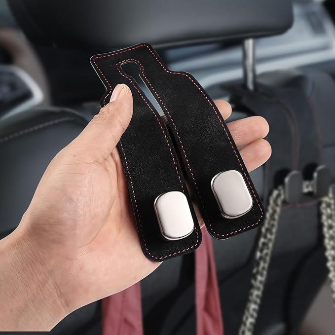 4 Pcs Car Headrest Hooks, Multi-Functional Purse and Bag Holder, Double Hook Seat Organizer for Car, Adjustable Car Storage Hooks for Easy Organization, Durable Car Accessories (Black)