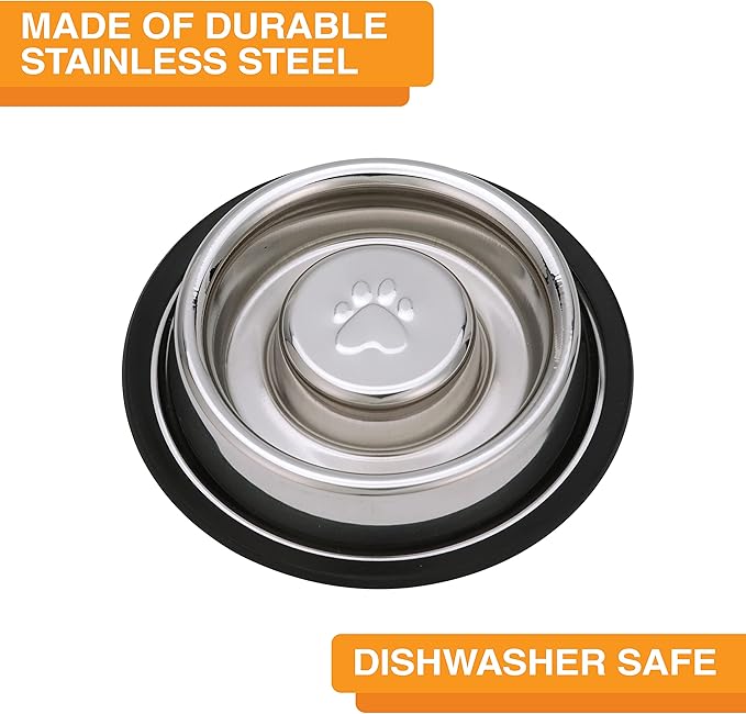 Neater Pet Brands Stainless Steel Slow Feed Bowl - Non-Tip & Non-Skid - Stops Dog Food Gulping, Bloat, Indigestion, and Rapid Eating (.75 Cup)