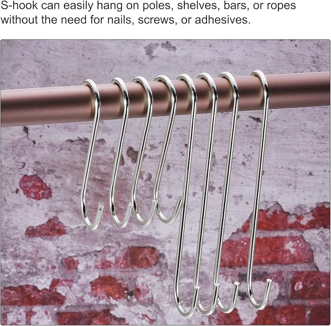 uxcell S Hanging Hooks, 4inch/110mm Extra Long Steel Hanger, Indoor Outdoor Uses for Garden, Bathroom, Closet, Workshop, Kitchen, Silver Tone, 6Pcs