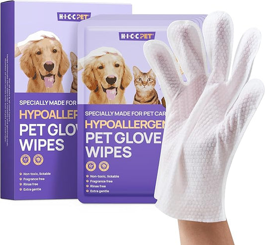 HICC PET Cleaning Deodorizing Glove Wipes for Dogs & Cats, Vet Recommended Hypoallergenic Hydrating & Nourish Fur Pet Grooming Glove Wipes, Pet Bathing Wipes for Horse Coat Care,6pcs Unscented