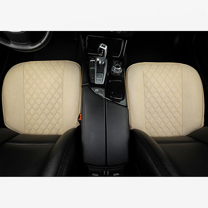 West Llama Linen Front Car Seat Cover Protector Anti-Slip Bottom Seat Cover Fits 95% of Vehicles,Wrapping Around The Bottom,Diamond Pattern(Beige-1Pcs)
