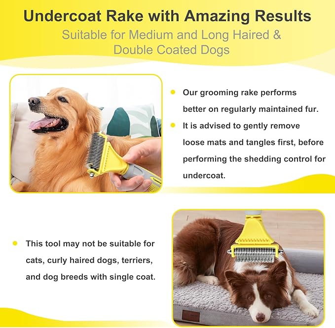 Tessenyh Professional Dog Brush for Shedding, Undercoat Rake for Medium and Long Haired & Double Coated Dogs, Double Sided Design with 12+23 Blades
