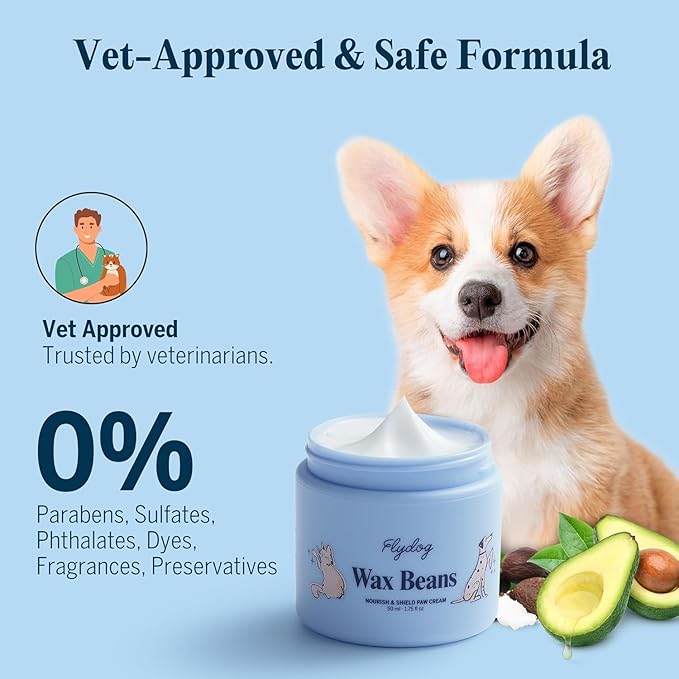 Flydog Lick-Safe Dog Paw & Nose Balm - All-Natural Wax Beans Fragrance-Free Dog Paw Cream with Avocado Oil, Not Greasy Pet Moisturizer & Soother for Dry, Cracked Snout & Pads(50ml)