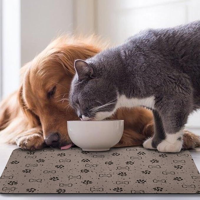Dog Food Mats,Cat Absorbent Water Bowl Feeding Mats Pet Placemats for Food and Water Spot 12 * 20 inch