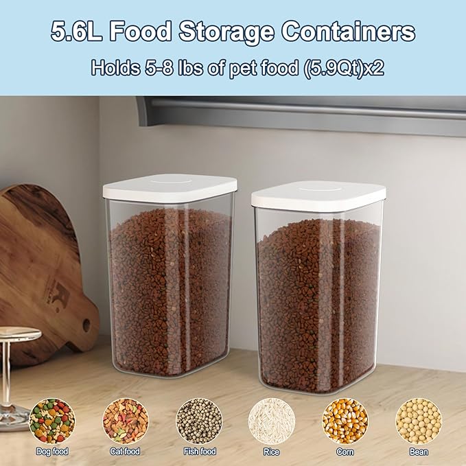 LEAWALK 5-8 Lbs/6Qt Airtight Dog Cat Food Storage Container and Pet Storage Bin BPA-Free, PET Clear Stackable Dog Treat Containers Measuring Scoop Suitable for Dogs Food, Cats Food and Other Dry-1Pack