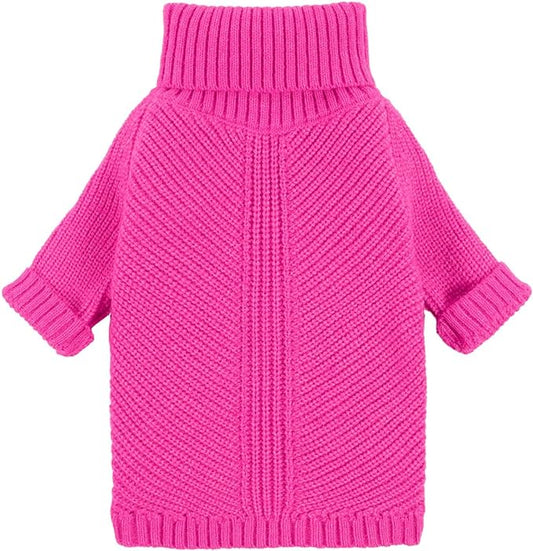 Fitwarm Valentines Dog Turtleneck Sweater, Dog Winter Clothes for Small Dogs Girl, Knitted Pet Coat, Cat Outfit, Hot Pink, XS