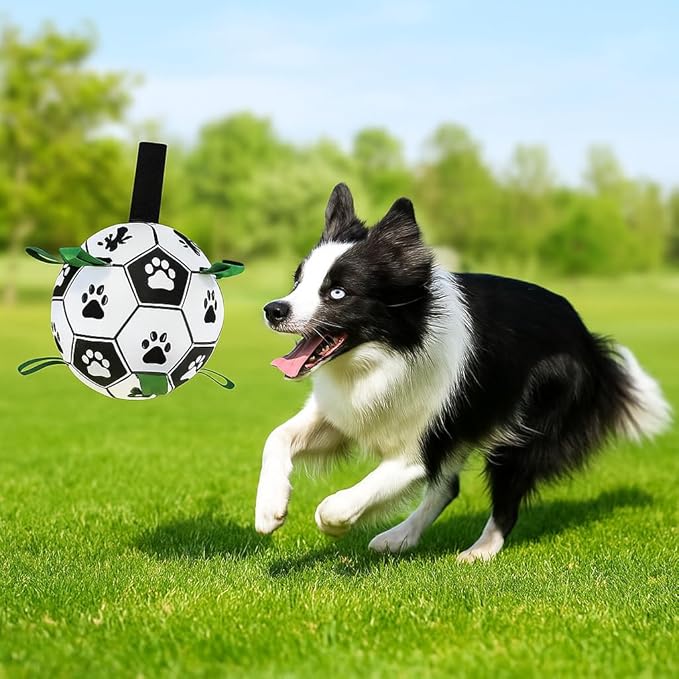 Interactive Dog Soccer Ball with Straps, Durable PU Herding Ball for Dogs, Lightweight Dog Toys for Outdoor Play, Tug Training Toy with Pump – Ideal Pet Gift for Medium Dogs (6 Inch)