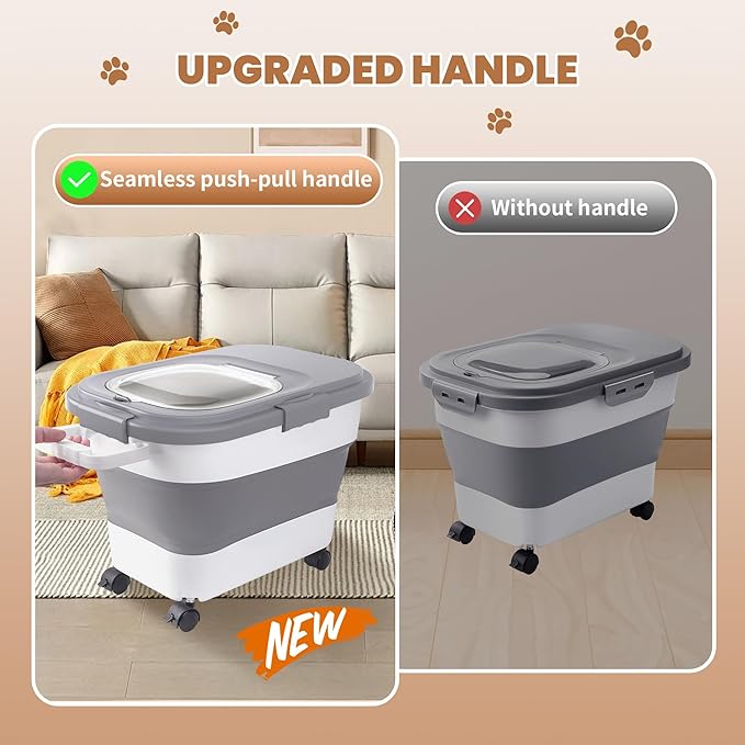 DDMOMMY 15-23 Lbs Airtight Dog Food Storage Container,Collapsible Dog Food Container with Lid,Wheels,Handle,Large Cat food storage Container with Scoop,Small Food Container for Dog Cat