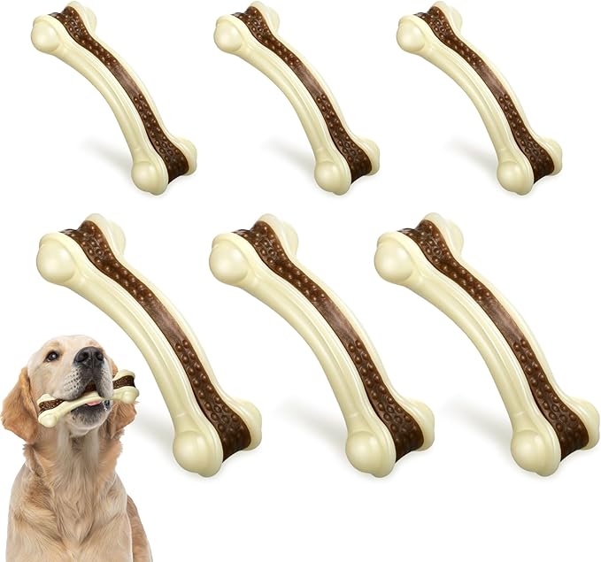 Sosation 6 Pcs Dog Toys for Aggressive Chewers Christmas Nylon Beef Flavor Bones Tough Puppy Teething Toys Puppy Chew Bones for Large Medium Small Breed Dogs Puppies(Large Medium)
