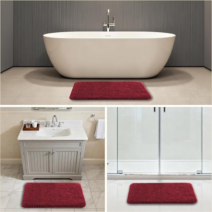 Red Bathroom Rugs 20"x32" - Soft Plush Bath Mat, Non Slip Absorbent Microfiber Bathroom Rug, Machine Washable Floor Mat - Perfect for Vanity, Sink or Bathtub Area