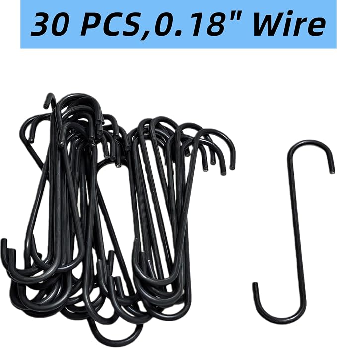 Upgraded 30PCS Metal Durable 6 Inches Long S Shaped Hooks Hanger 0.12''&0.18''（3/4.5mm WD） Thicken Wire Plant Paint Powder Coating DIY Hanging Hooks (30PCS 0.18''（4.5mm） Wire Diameter)