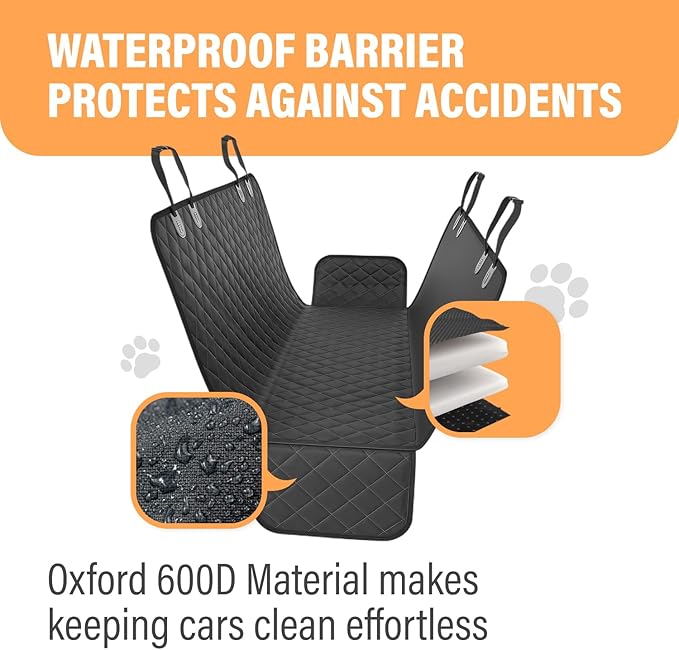 Active Pets Black XL Dog Car Hammock Back Seat Cover, Waterproof Backseat Cover Protector for Truck Bench Rear of Sedans or SUVs, Essential Pet Supplies Vacuum or Wipe Clean, Machine Washable