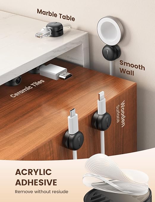 Lamicall Cable Clips, Spring Cord Organizer Holder - 6Pack Compact Desk Cable Management Clips, Nightstand Phone Charging Cord Holder, 8mm Slot Adhesive Wire Organizer, Desk Office Accessory